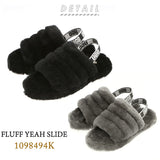 ugg サンダル レディース 通販 FLUFF YEAH SLIDE 1098494K フラッフ イヤー スライド ブランド アグ ファー つっかけ コンフォートサンダル ムートン ふかふか クリスマス プレゼント 小さめ 冬 靴 おしゃれ チャコール 黒 ブラック カジュアル 約 22cm 約 23cm 約 24cm