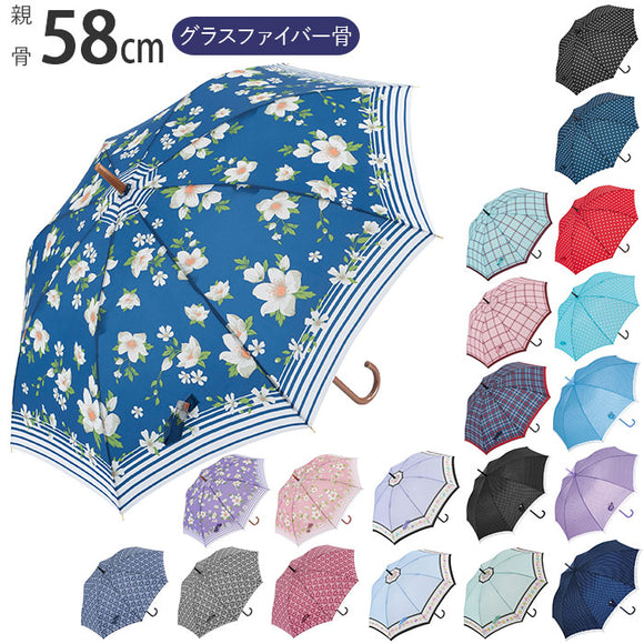 傘 レディース 長傘 耐風 おしゃれ 通販 ジャンプ オシャレ エレガント 花柄 カジュアル ネイビー グラスファイバー 丈夫 ワンタッチ かわいい 大人 可愛い 女の子 小学生 ガールズ スギハラ かさ カサ 58cm