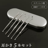耳かき セット 通販 スクリュー 耳掻き 耳掃除 ステンレス スパイラル スプリング ヘラ型 エチケット用品 収納ケース付き 携帯 持ち運び 敬老の日 プレゼント 5本セット 金属製 耳かき棒