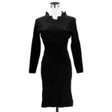 カシュクール ニット ワンピース 通販 タイト レディース ゆったり 秋冬 長袖 冬 きれいめ カジュアル 上品 膝丈 スカラップ 可愛い ミディアム ひざ丈 ひざ下丈