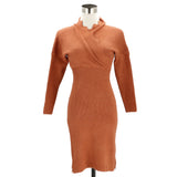 カシュクール ニット ワンピース 通販 タイト レディース ゆったり 秋冬 長袖 冬 きれいめ カジュアル 上品 膝丈 スカラップ 可愛い ミディアム ひざ丈 ひざ下丈