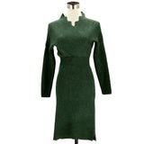 カシュクール ニット ワンピース 通販 タイト レディース ゆったり 秋冬 長袖 冬 きれいめ カジュアル 上品 膝丈 スカラップ 可愛い ミディアム ひざ丈 ひざ下丈