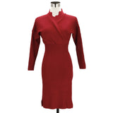 カシュクール ニット ワンピース 通販 タイト レディース ゆったり 秋冬 長袖 冬 きれいめ カジュアル 上品 膝丈 スカラップ 可愛い ミディアム ひざ丈 ひざ下丈