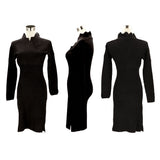 カシュクール ニット ワンピース 通販 タイト レディース ゆったり 秋冬 長袖 冬 きれいめ カジュアル 上品 膝丈 スカラップ 可愛い ミディアム ひざ丈 ひざ下丈